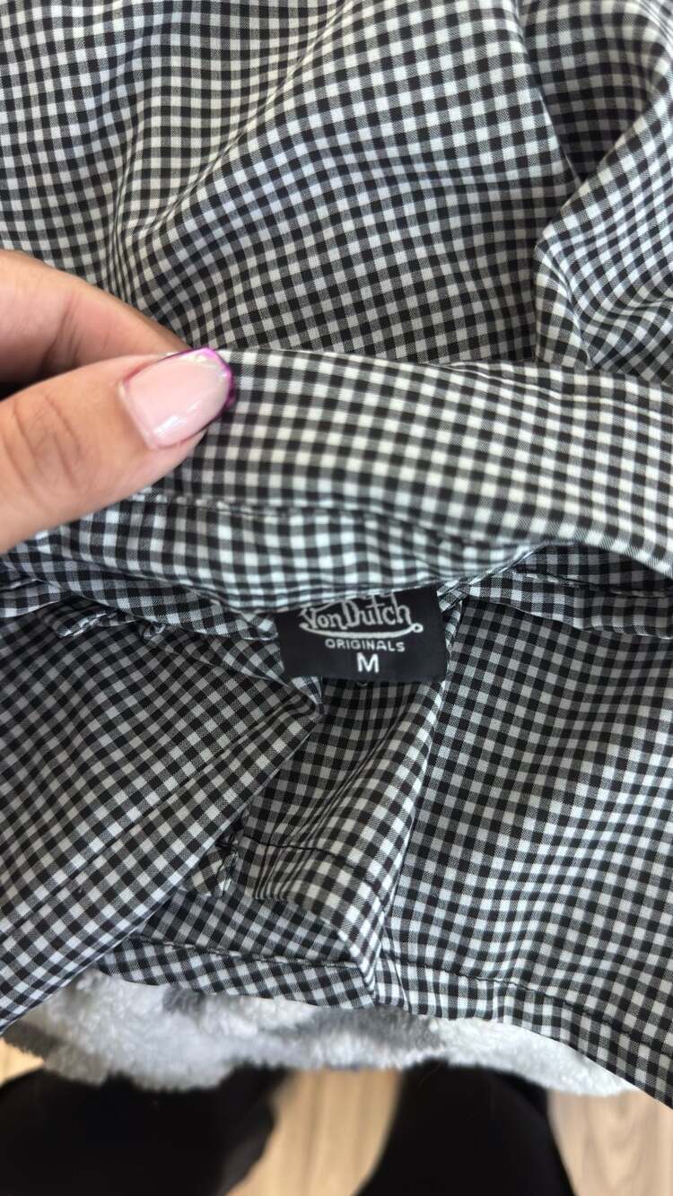 Von Dutch Gingham Cold Shoulder Shirt - Picture 8 of 9